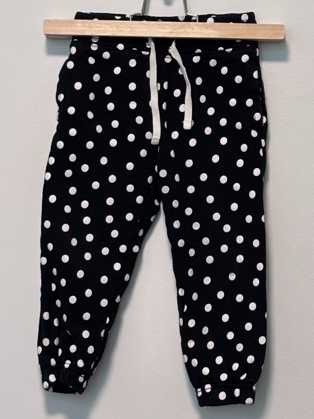 2T Toddler Girl Jogger Sweatpants - Black with White Polka Dots